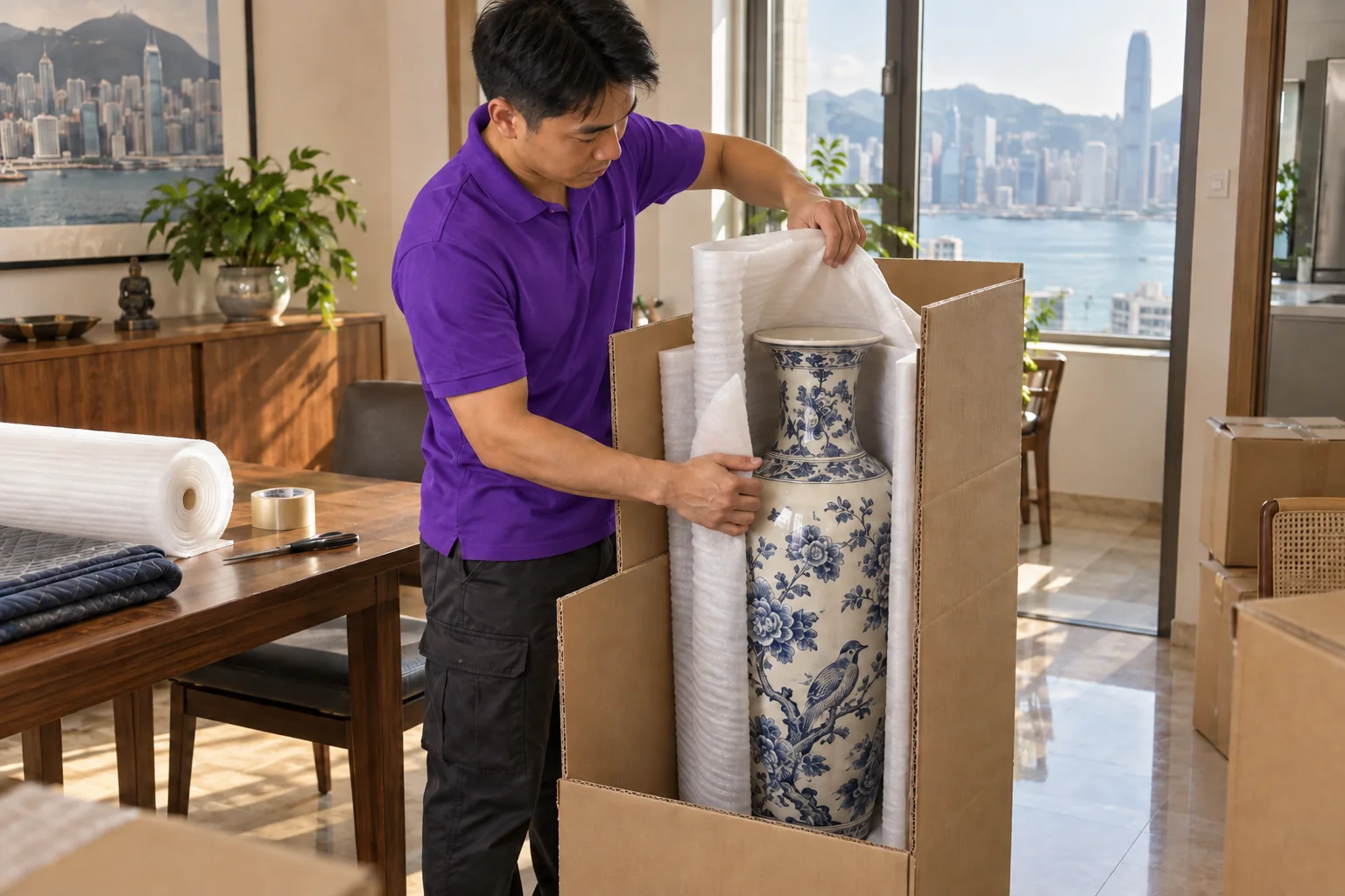 上善服務大型陶瓷花瓶防震包裝服務示意圖