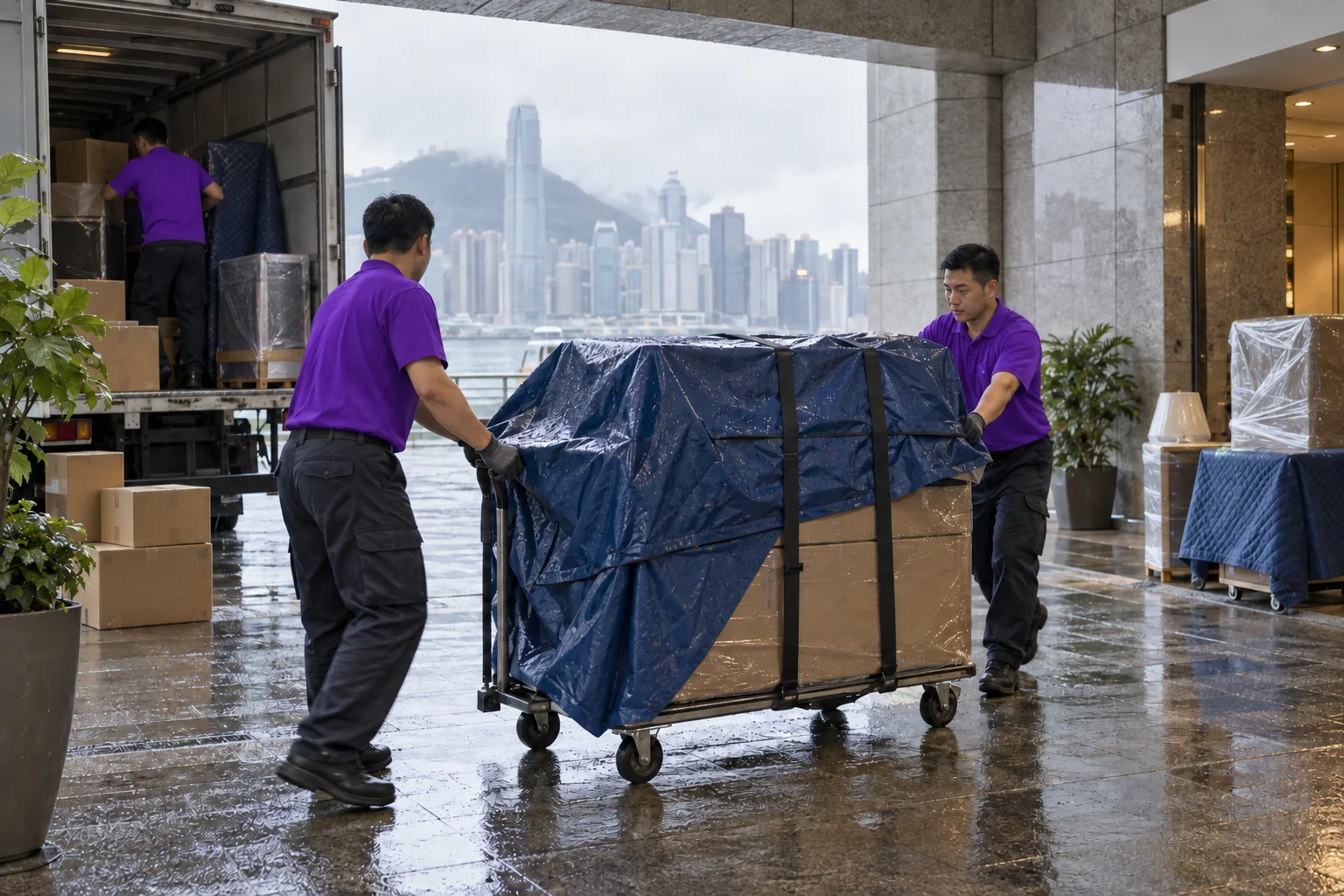 上善服務雨天紙箱防水上車服務示意圖