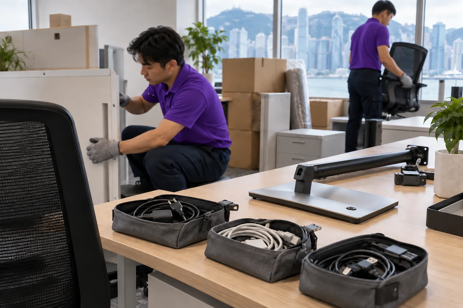 上善服務辦公桌線材收納服務示意圖