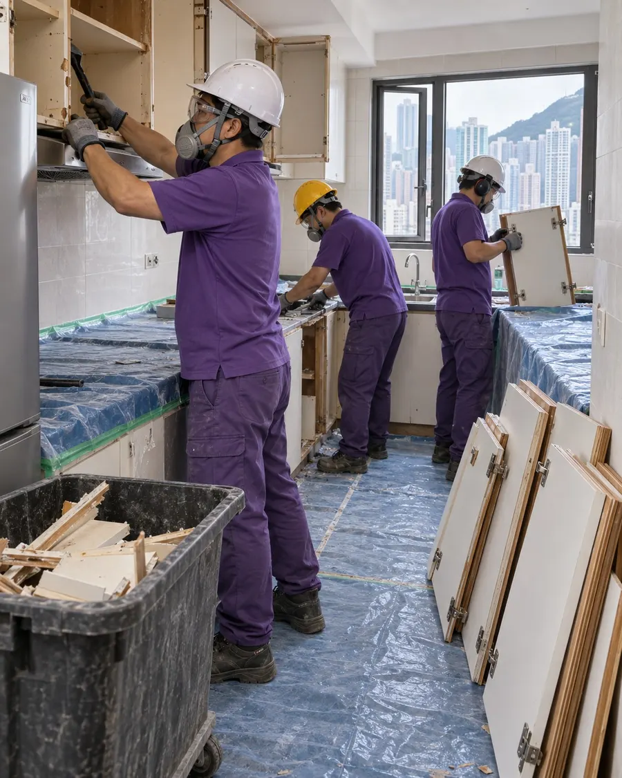 上善服務師傅拆除浴室舊瓷磚服務示意圖
